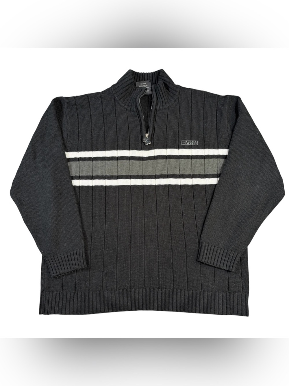 Vintage Y2K South Pole Quarter Zip Sweater Men's Large Black Striped Streetwear